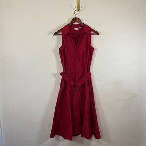 Vintage 90s Newport News Womens Dress Size 4 Red Button Front Belted  Midi Fall